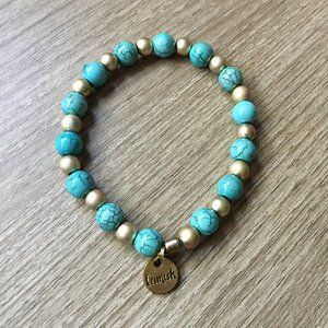 Crimish Stretch Beaded Bracelet Turquoise Gold Tone Beads One Size